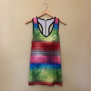 FILA Rainbow Glitter Striped Racerback Tank xl